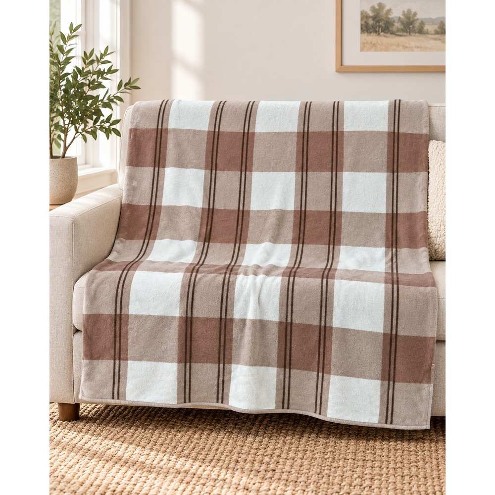 Vintage Didas Holland Plaid Blanket Dutch Mid Century Brown Tan Retro Cabincore
